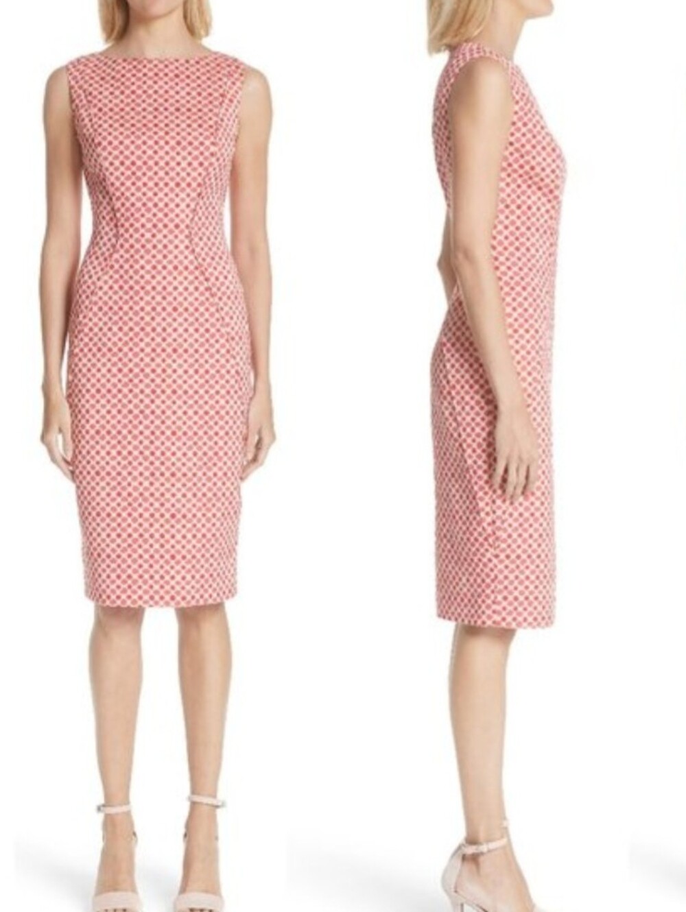 Lela Rose Polka Dot Stretch Jacquard Mod Sheath Dress